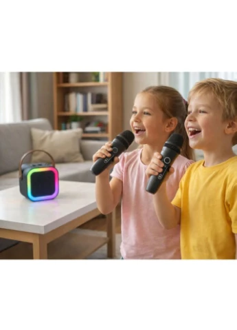 Мини-детское караоке K12 с 2 беспроводным микрофоном, портативная колонка с LED подсветкой BLACK Foreo (393198055)