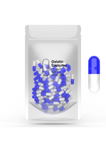 Капсулы желатиновые "3" бело-синие пустые 100 шт. 0,21 мл твердые Желатиновые капсулы для лекарств China (280931291)