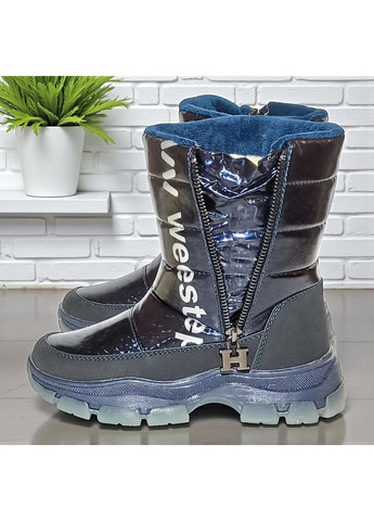 Темно-синие зимние дутики на овчине термоботинки для девушки подростка вистеп Weestep на молнии