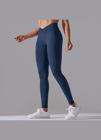 Темно-синие демисезонные леггинсы с «v-поясом» и эффектом пуш-ап, темно-синего цвета, размер l Trends