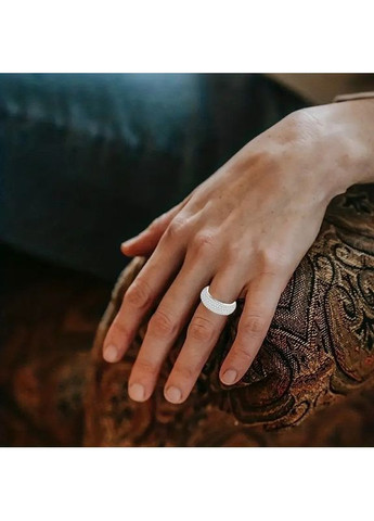 Кольцо серебристое обручальное титан 8 мм с белыми кристаллами размер 17 AurumLux017 Liresmina Jewelry (352683328)