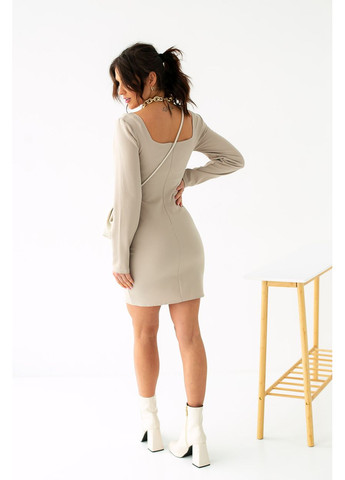 Бежева повсякденний, вечірня коротка сукня по фігурі з оригінальним ліфом Byron однотонна