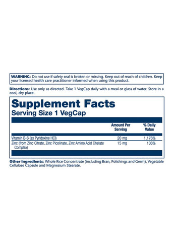 Bio Zinc 15mg - 100 vcaps Solaray (369398661)