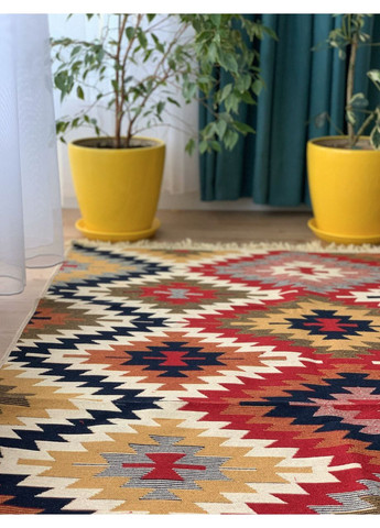 Плетений бавовняний килим Zummi 120Х180 см. Червоний з жовтогарячим. No Brand (366957543)