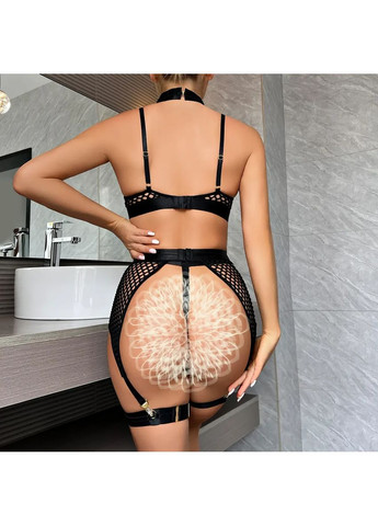Чорний демісезонний мереживний комплект із поясом. жіноча спідня білизна сексуальний комплект із поясом гартери No Brand