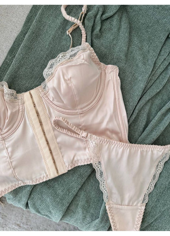 Молочный балконет корсетный комплект белья "absolute desire" | люкс качество, молочный Vital-Textile с косточками полиэстер, эластан