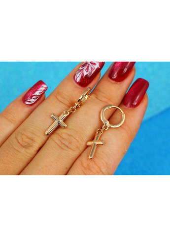 Серьги подвески крестики с тиснением 3 см золотистые love-shopping Xuping Jewelry (355797705)