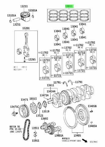 Кольца поршневые комплект +0,5 36042050 Тойота Камри, РАВ4, Авенсис 2000-2015 OEM 13011-28161 TP (345738643)