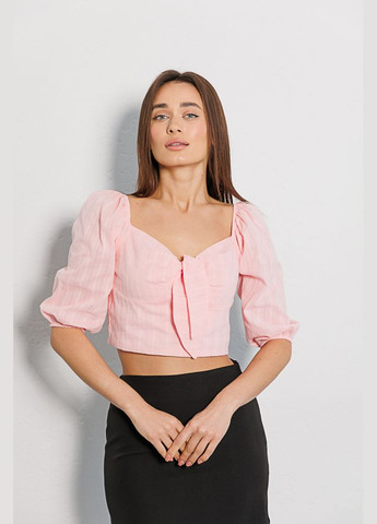 Розовая укороченная летняя блузка пудровая с завязками на груди Arjen