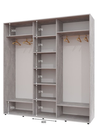 Шкаф-купе трехдверный 220*60*220 Индастриал 2 ДСП/Зеркало с пескоструйным рисунком ШК-04 Алекса (360479532)