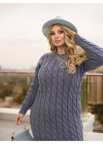 Темно-сіра кежуал вʼязана сукня з косами, великий розмір! BANG__BOOOM