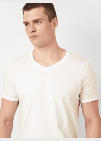 Светло-бежевая футболка мужская облегченная с треугольным воротом светло-бежевого цвета тм роза с коротким рукавом Роза