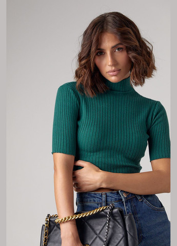 Зеленый демисезонный женская укороченная водолазка с коротким рукавом Lurex