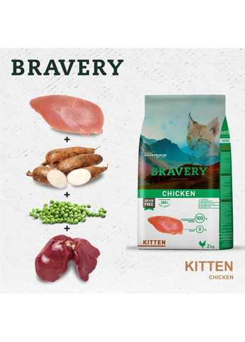 Сухий корм Chicken Cat Kitten для кошенят з куркою 600 г (8436538947739) Bravery (364787916)