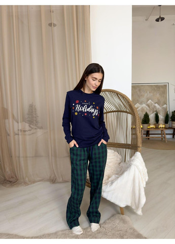 Комбінована всесезон затишний домашній костюм-піжамка лонгслів + брюки Vakko