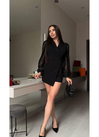 Комбинезон женский елегантный Style Point комбинезон-шорты однотонный чёрный праздничный, кэжуал креп-дайвинг