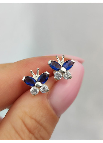 Срібні сережки пусети Метелики з синіми камінцями дитячі срібло 925 проби No Brand (367089330)