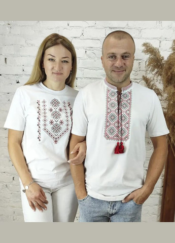 Біла жіноча вишиванка з червоним орнаментом НоКо візерунок орнамент пряма бавовна, еластан (313436286)