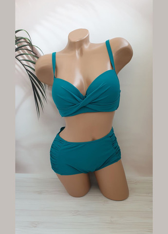 Зеленый летний женский раздельный купальник с заввышеной талией раздельный No Brand