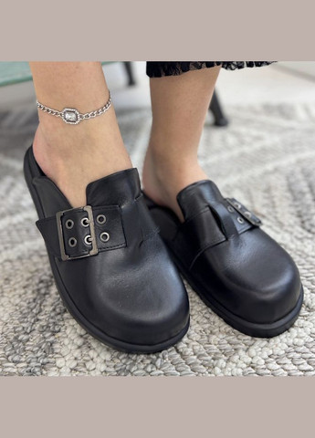 Черные сабо клоги женские кожаные, декорированы ремешком.. 39 размер Vasha para