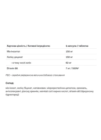 Инозитол + холин + витамин B6 Inozytol + Cholina + B6, 180 таблеток | Поддержка нервной системы и метаболизма жиров SFD Nutrition (395929308)