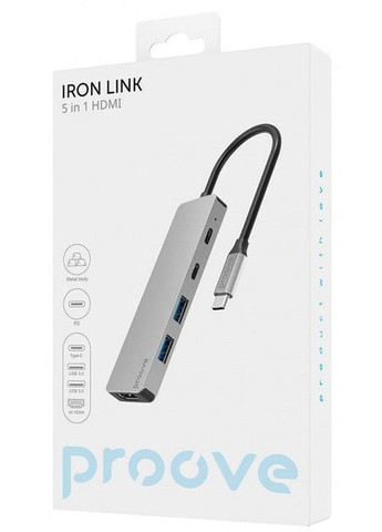 USB HUB Iron Link 5 in 1 (2USB-C+2USB3.0+HDMI) silver (HBIL00010604) UA Proove (360395911)