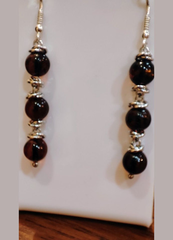 Сережки 2491 з натурального бурштину відтінок темна вишня MINOV (311310495)