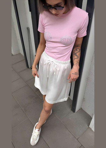 Жіноча якісна ніжна бавовняна футболка із мушлями на грудях стрази бавовна біла Україна - (339402786)