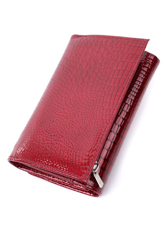 Гаманець жіночий три складення з лакованої фактурної натуральної шкіри 22708 Червоний st leather (298568634)