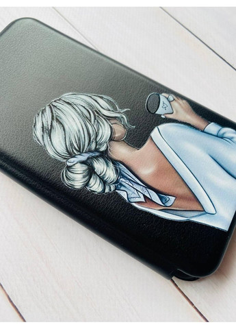 Чохол-книжка чорний з малюнком на Xiaomi Redmi 14C / Poco C75 Дівчина з латте (принт 227) Creative (355395184)