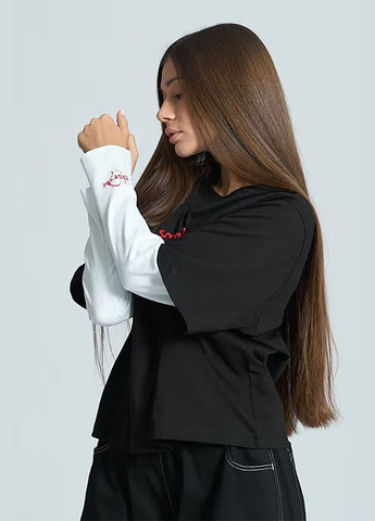 Жіночий оверсайз лонгслів Crush чорно-білий OGONPUSHKA (316302513)