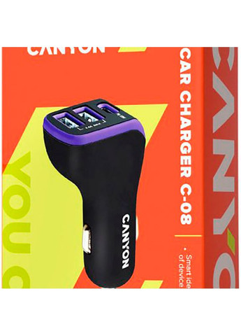 Автомобільний зарядний пристрій 2.4 A Black Purple (CNE-CCA08PU) Canyon (323049930)