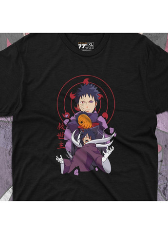 Черная футболка c принтом наруто - обито учиха 2 No Brand