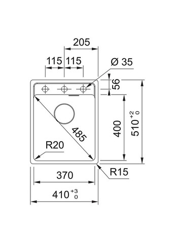 Кухонная мойка Maris, фрагранит, прямоугольник, без крыльев, 410х510х200мм, чаша - 1, врезная, MRG 610-37 TL, черный матовый FRANKE (360399082)