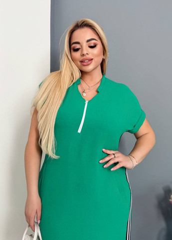 Зеленое повседневный платье меди с лампасами а-силуэт Україна однотонное