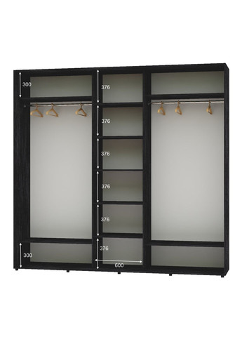 Шафа-купе тридверна 250*60*240 Бетон темний 2 ДСП/Дзеркало з піскострумним малюнком ШК-04 Алекса (360478813)