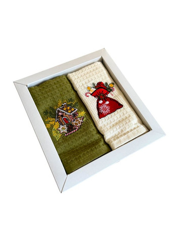 Набір 2 вафельних рушників Nilteks кухонні 40х60 см gingerbread house різнобарвний TC303376107 TURComFor новорічний комбінований