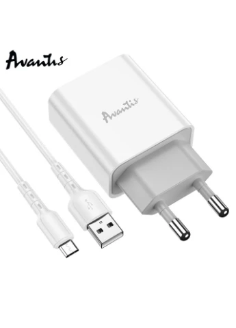 Сетевое зарядное устройство 1USB 2,1A с USB кабелем Micro белый для смартфона планшета электронной книги Avantis (367835502)