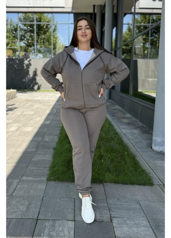 Женский теплый спортивный костюм с капюшоном (батал), бежево-серый (М137.4) UMON (356129644)