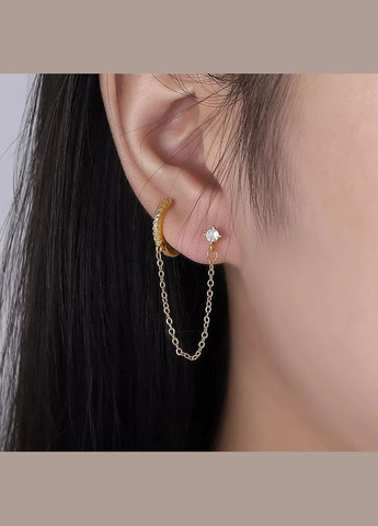 Моносерьга для двух проколов хряща посеребренная DeKolie (296481805)