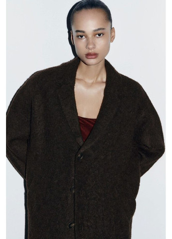 Коричневое демисезонное Трикотажное пальто оверсайз 2756/111 Zara