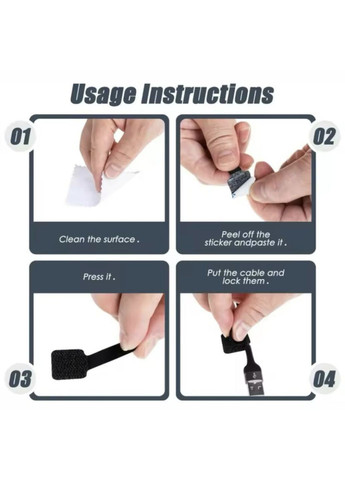 Органайзер-стяжка для кабелю липучка-фіксатор тримач 20 шт Чорні Lencent (355889271)