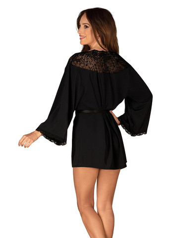 Чорний демісезонний халат сатиновий з широкими рукавами bellastia peignoir Obsessive