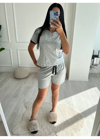 Сіра всесезон піжамка 3ка (футболка + шорти + штани) з м’якого хлопку — заміри в описі футболка + шорти DK/DL Мода без кордонів