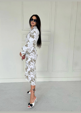 Бежевое кэжуал платье No Brand с цветочным принтом