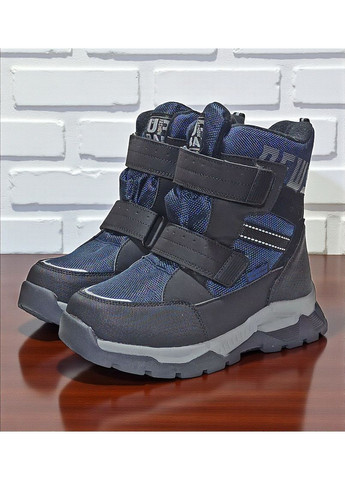 Темно-синие подростковые зимние дутики на овчине для мальчика, термоботинки на овчине для мальчика, зимние ботинки для подростка Tom.M на липучке