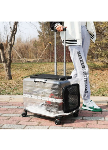 Чемодан переноска прозрачная на колёсах с телескопической ручкой для животных кошек собак 44×55×39 см (481208-Prob) Черный Unbranded (356671726)