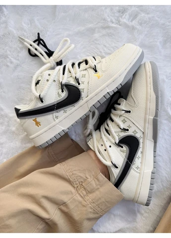 Білі літні кросівки nike sb x louis vuitton x glommy bear white black найк сб данк No Brand