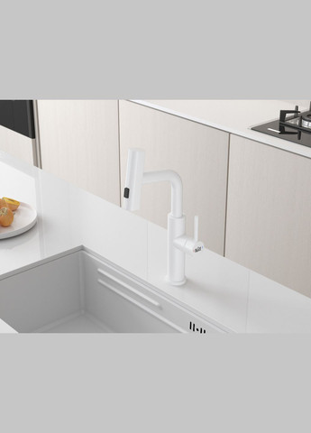 Змішувач на кухню водоспад з висувною лійкою білий LW-35 Nett (337718082)