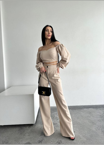 Костюм топ + штани бежевого кольору 24320 No Brand (323642240)